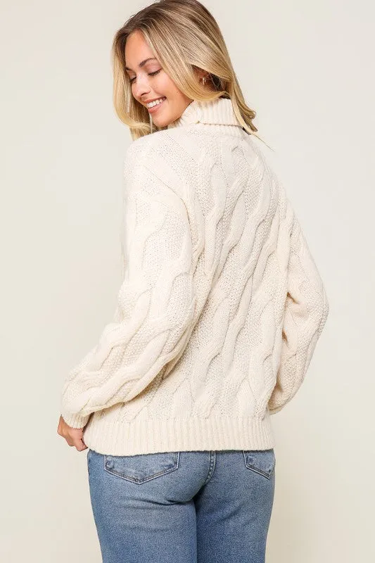 Ivory Twisted Mock Turtleneck Sweater