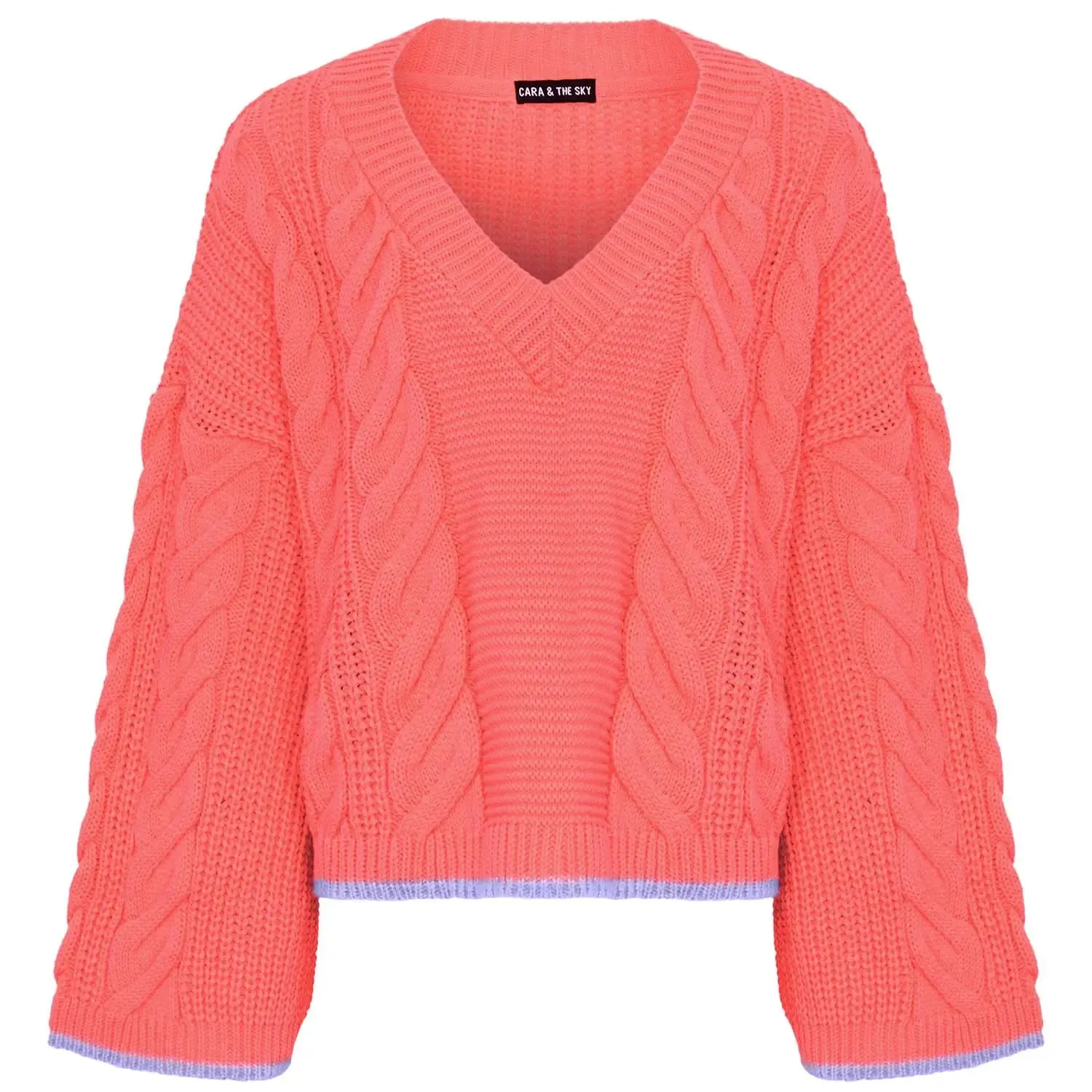 Katrina Cable v Neck Jumper - Coral