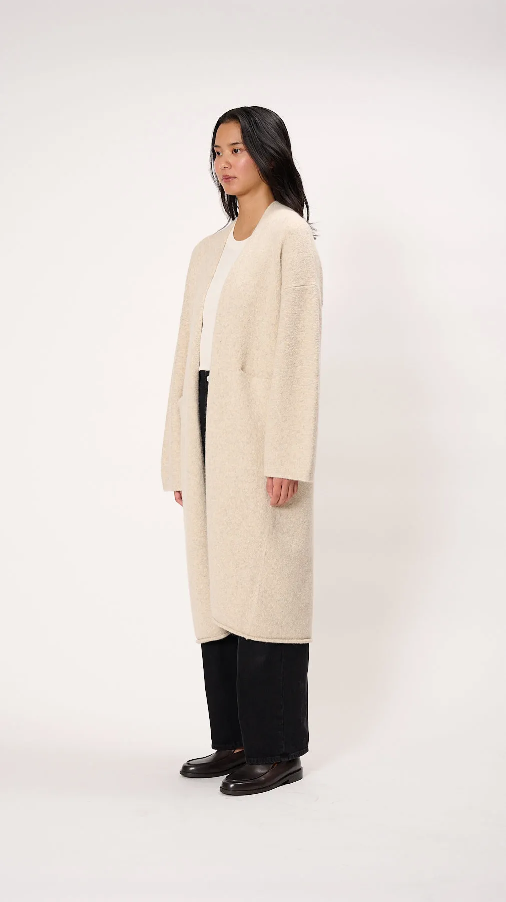 Long Open Cardigan in Ecru