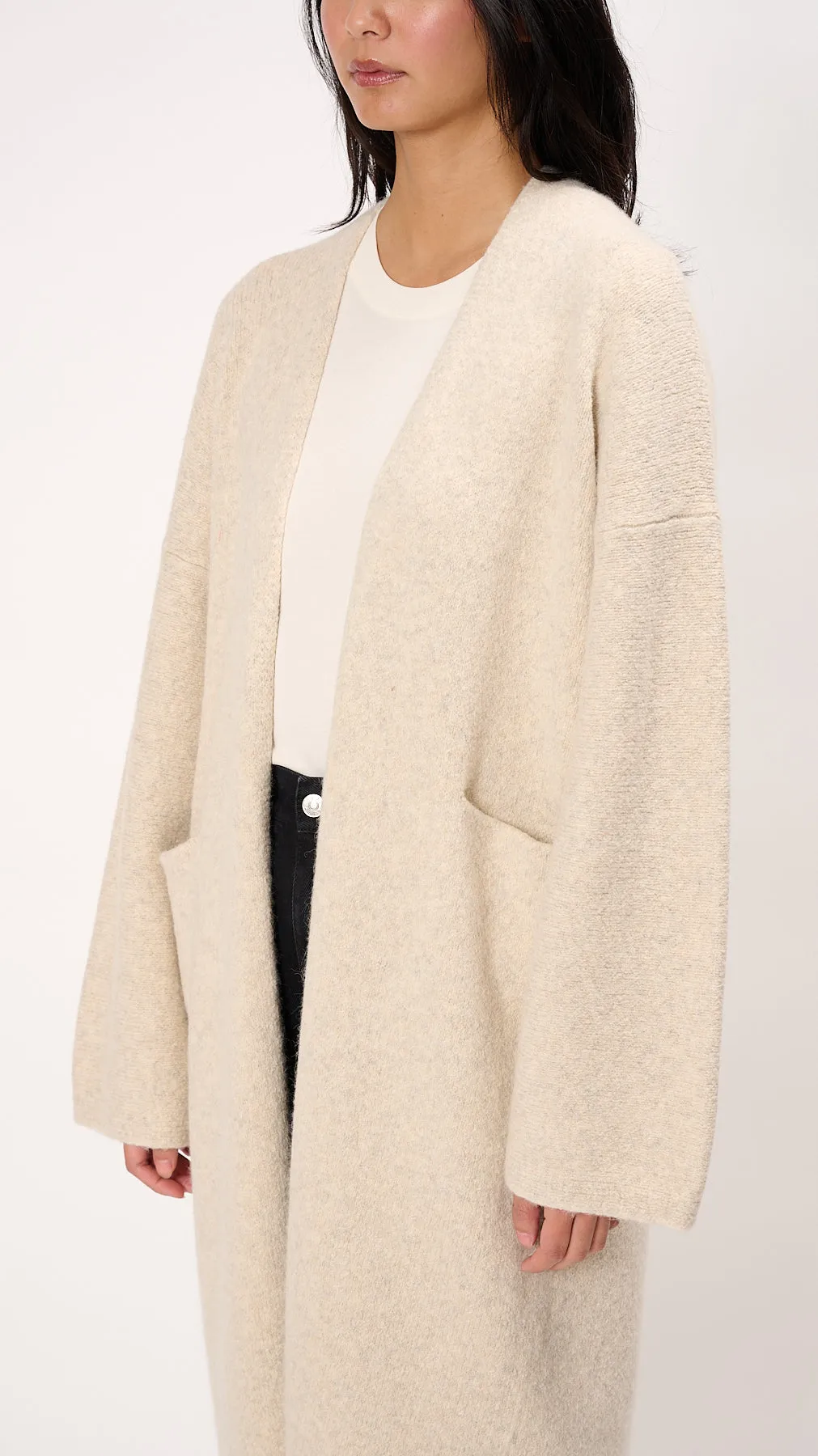 Long Open Cardigan in Ecru