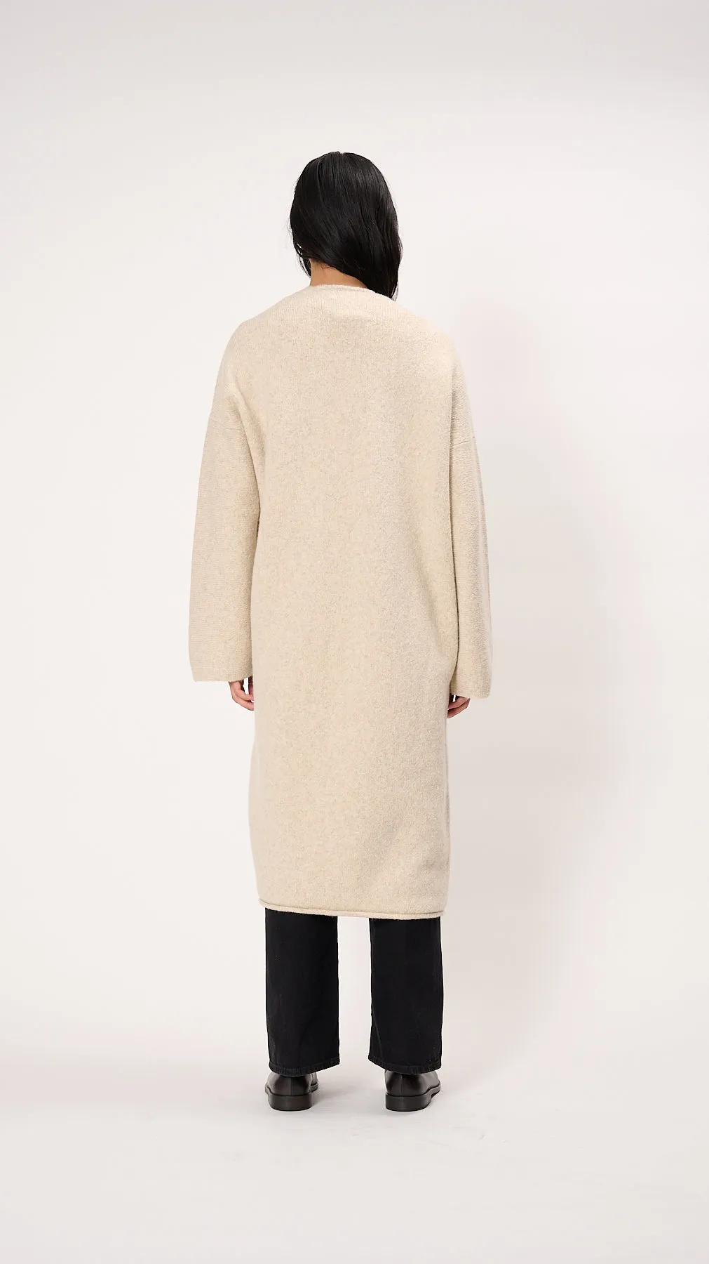 Long Open Cardigan in Ecru