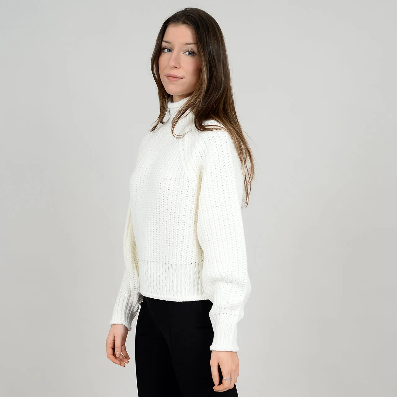 Long Raglan Sleeve Mock Neck Pullover | Winter White