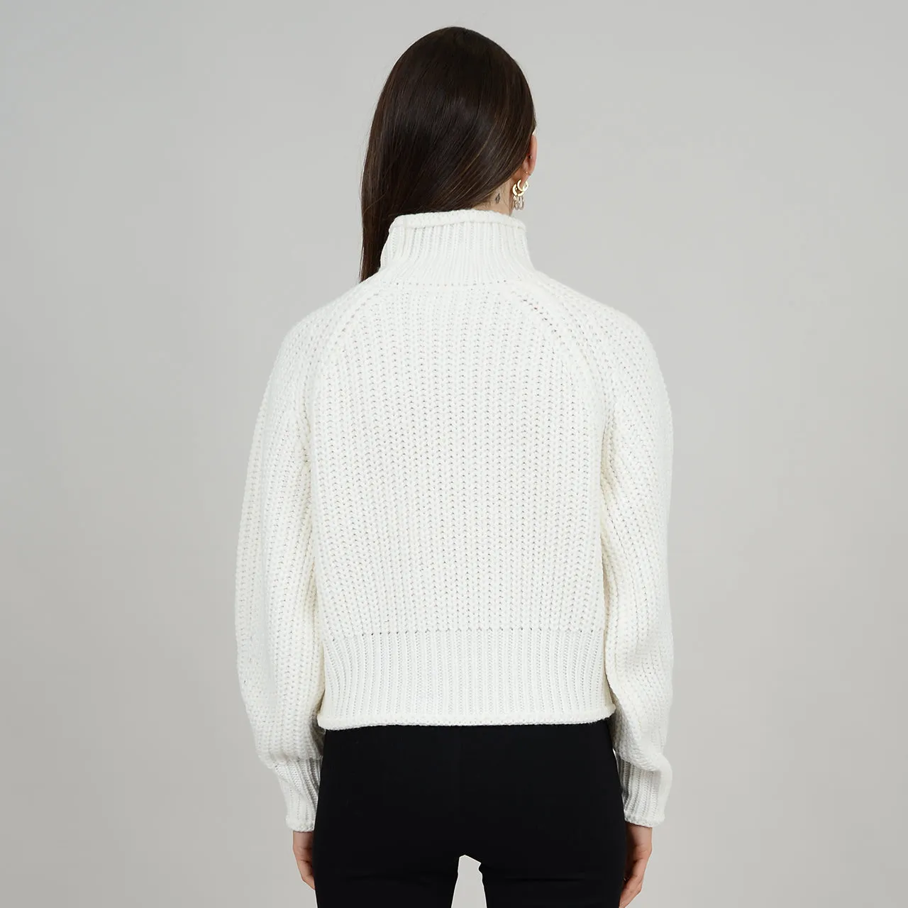 Long Raglan Sleeve Mock Neck Pullover | Winter White