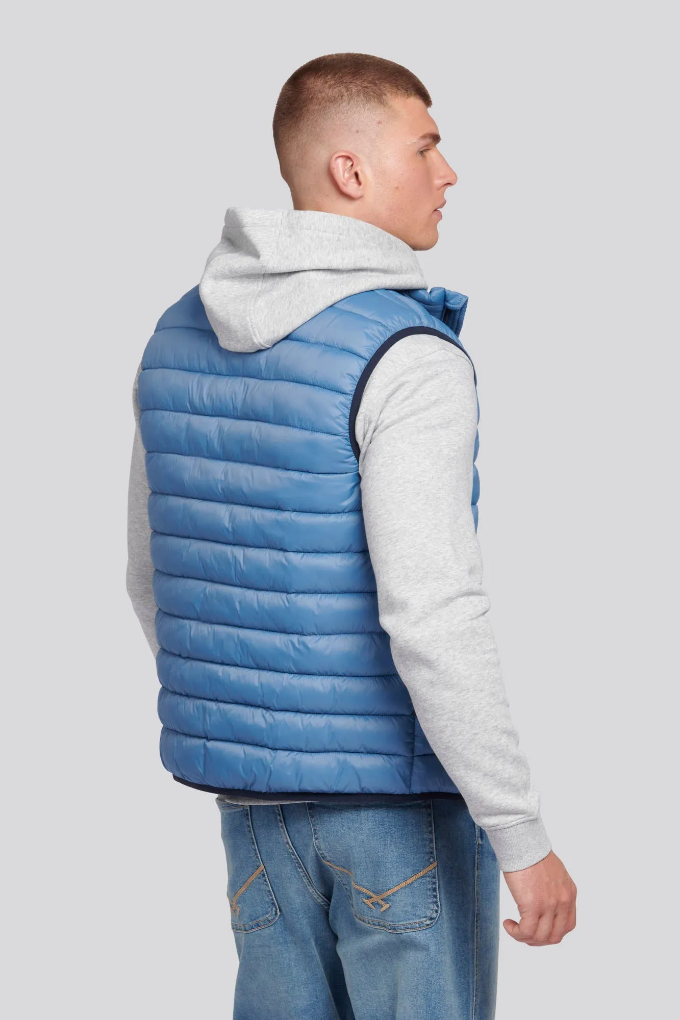 Mens Bound Quilted Gilet in Blue Horizon