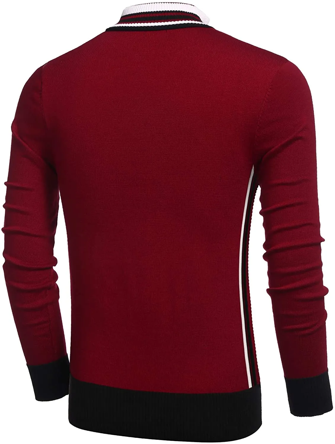 Men's Slim Fit Red Quarter Zip Pullover Polo Sweater