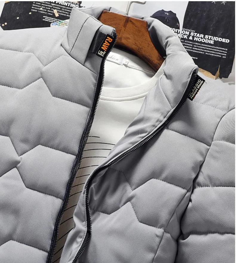 Men's Stylish Warm Quilted Winter Jacket with Stand-up Collar