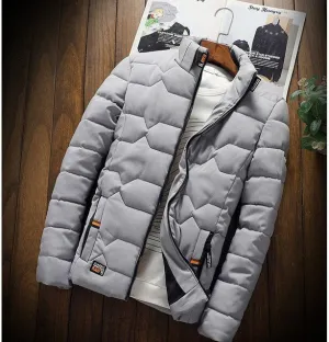 Men's Stylish Warm Quilted Winter Jacket with Stand-up Collar