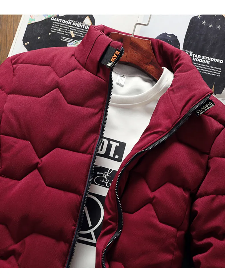 Men's Stylish Warm Quilted Winter Jacket with Stand-up Collar