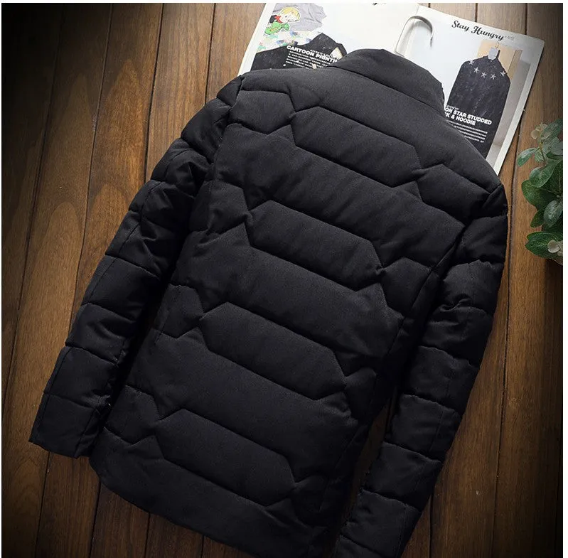 Men's Stylish Warm Quilted Winter Jacket with Stand-up Collar