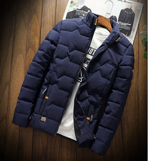 Men's Stylish Warm Quilted Winter Jacket with Stand-up Collar