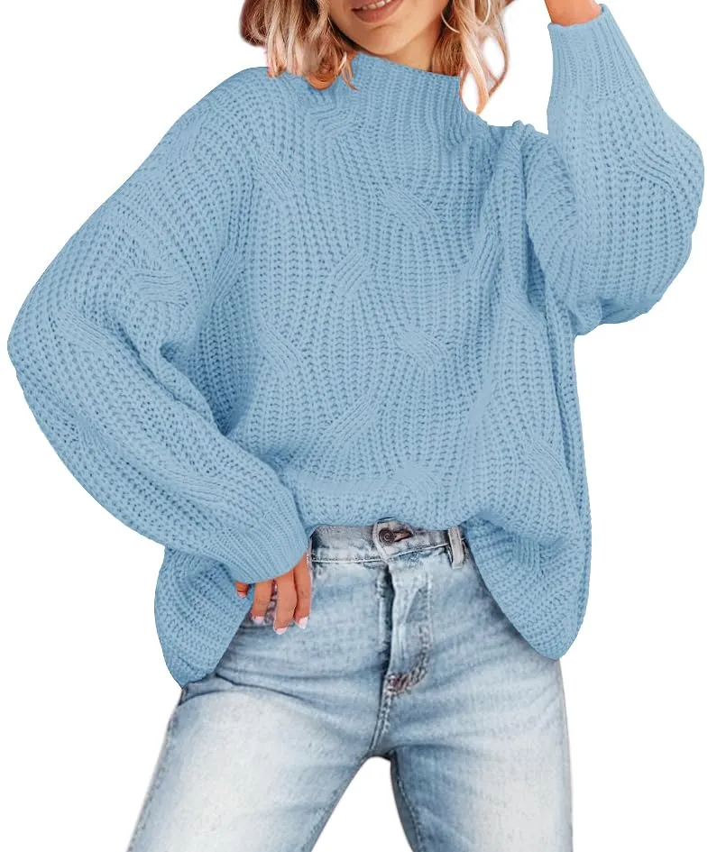 MEROKEETY Long Sleeve Mock Neck Oversized Chunky Sweater