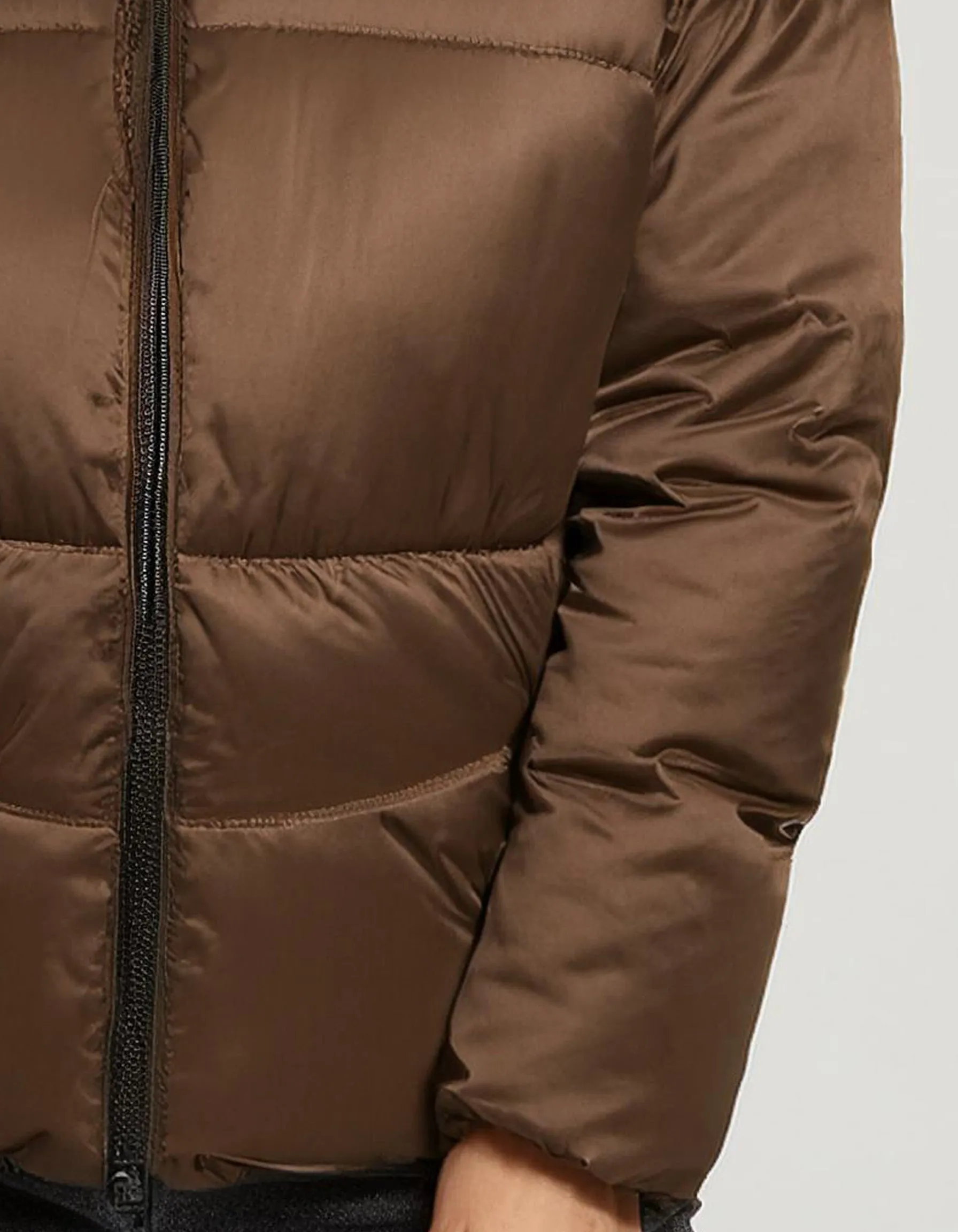 Mocha Brown Zip-Up Puffer Jacket