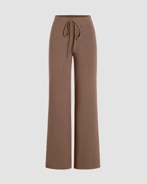 Mocha Ribbed Wide Leg Trousers