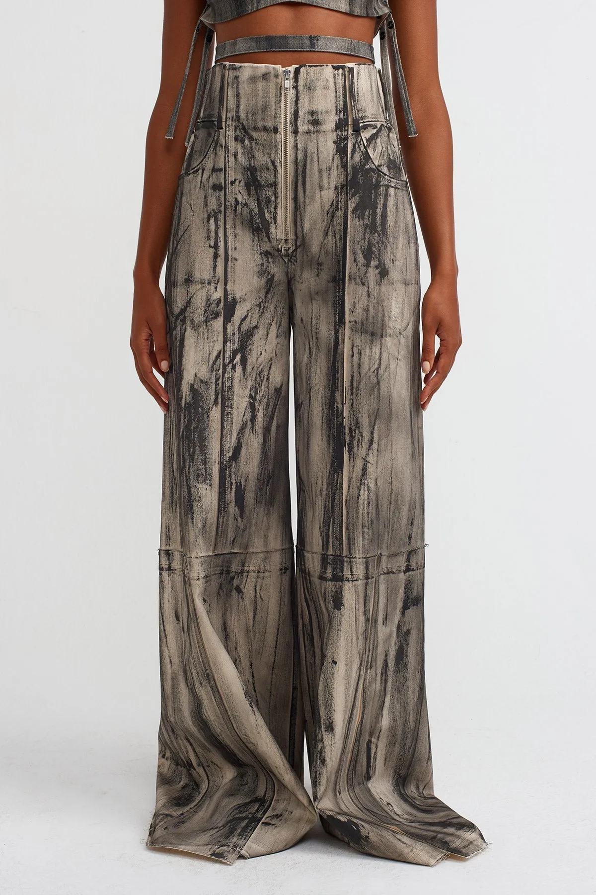 Nu Distressed Wide-Leg Pants Natural