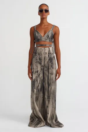 Nu Distressed Wide-Leg Pants Natural