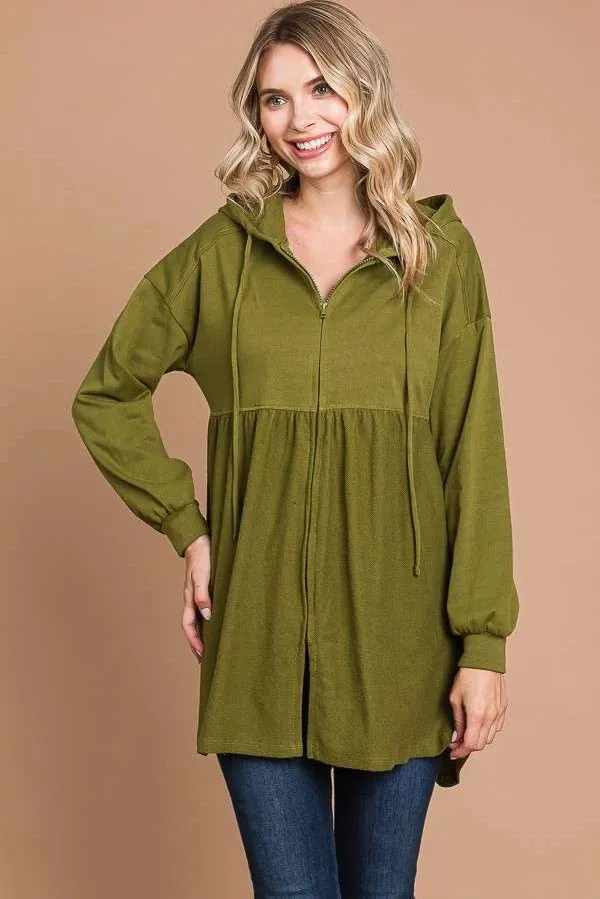 Oversized Babydoll High Low Zip Up Hoodie