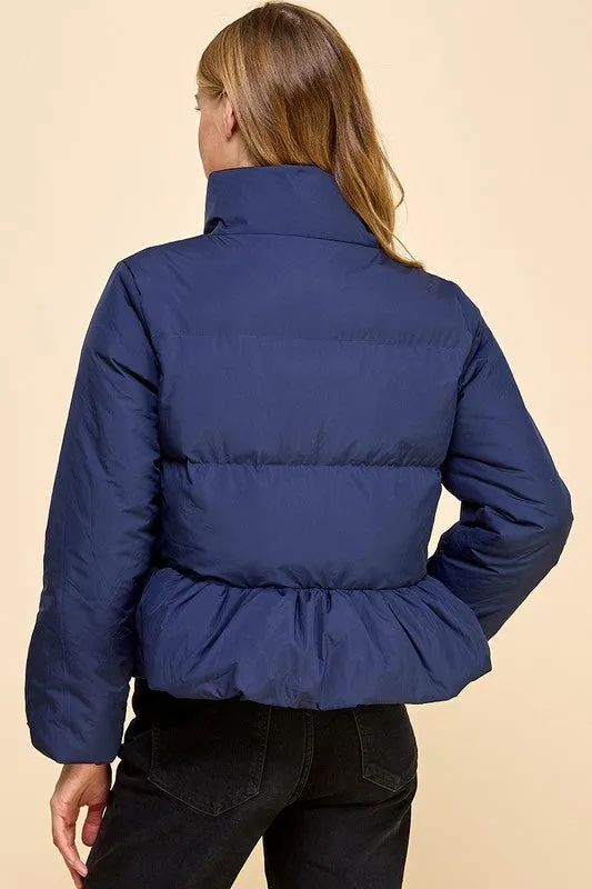 Peplum Bubbled Hem Puffer Jacket