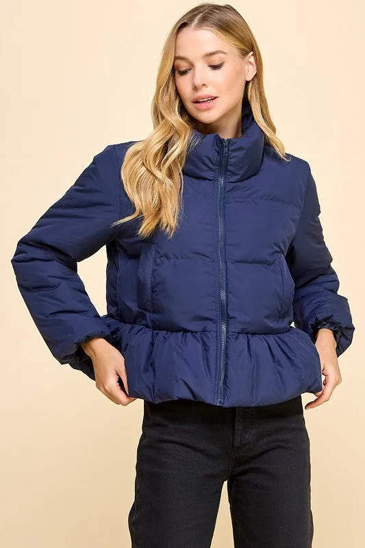 Peplum Bubbled Hem Puffer Jacket