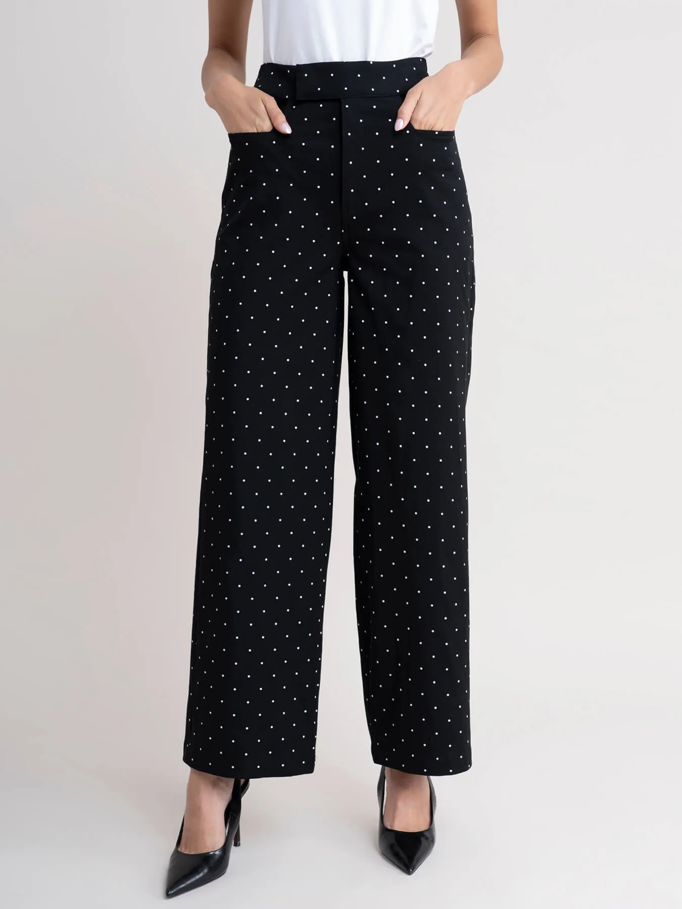 Polka Dot Wide Leg Trousers - Black