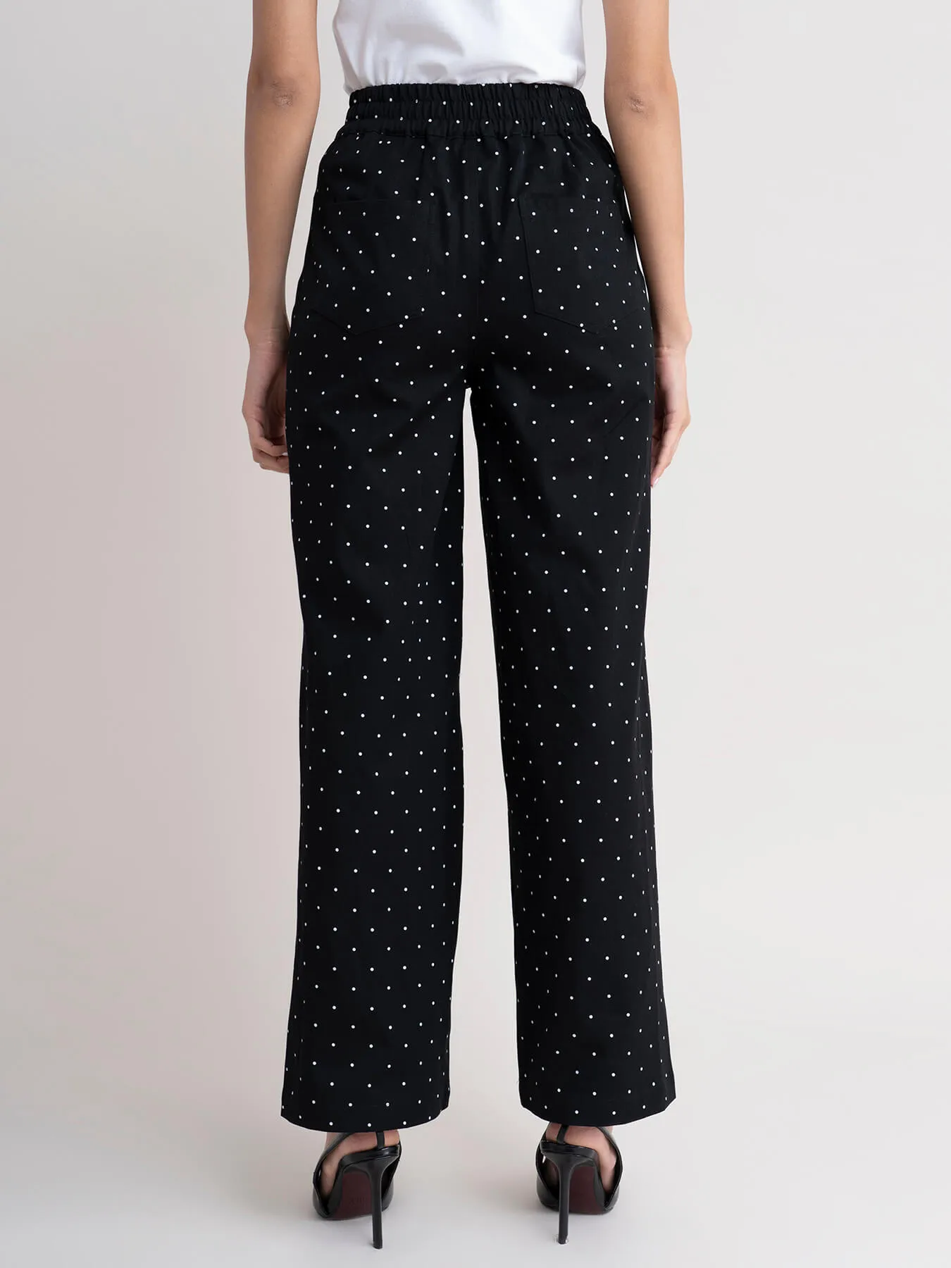 Polka Dot Wide Leg Trousers - Black