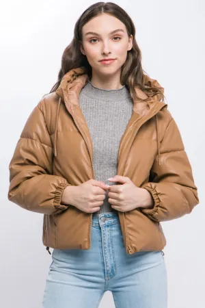 Puffer Leather Jacket CAMEL