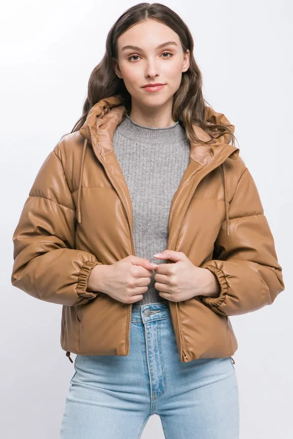 Puffer Leather Jacket CAMEL