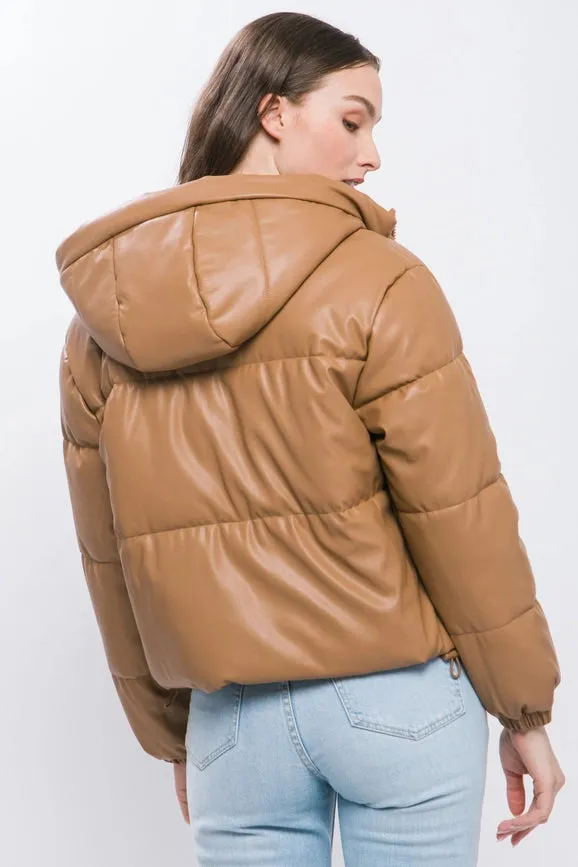 Puffer Leather Jacket CAMEL