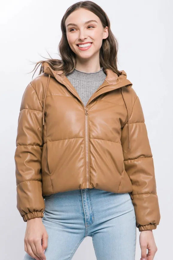 Puffer Leather Jacket CAMEL