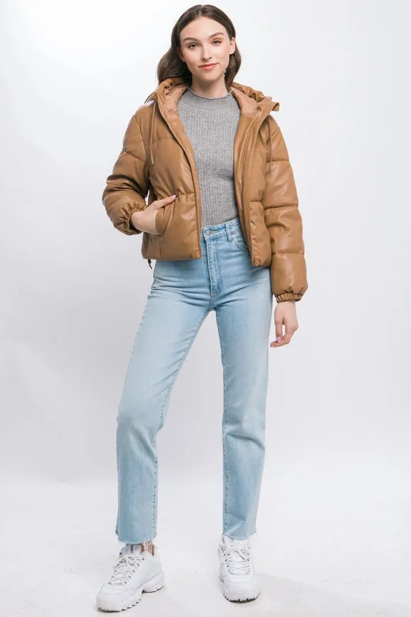 Puffer Leather Jacket CAMEL