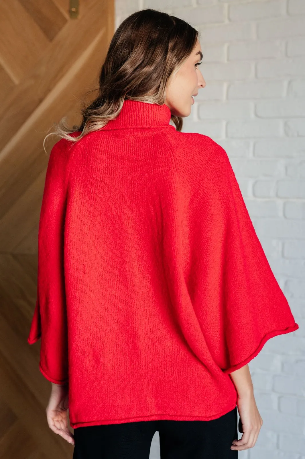 Red Raglan Sleeve Turtleneck Sweater