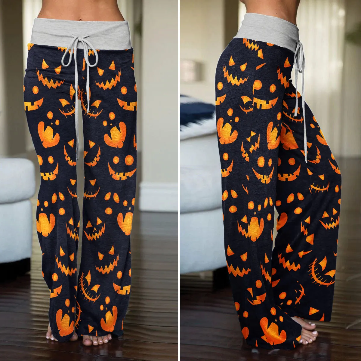 Scary Halloween Pattern Women's High-waisted Wide Leg Pants