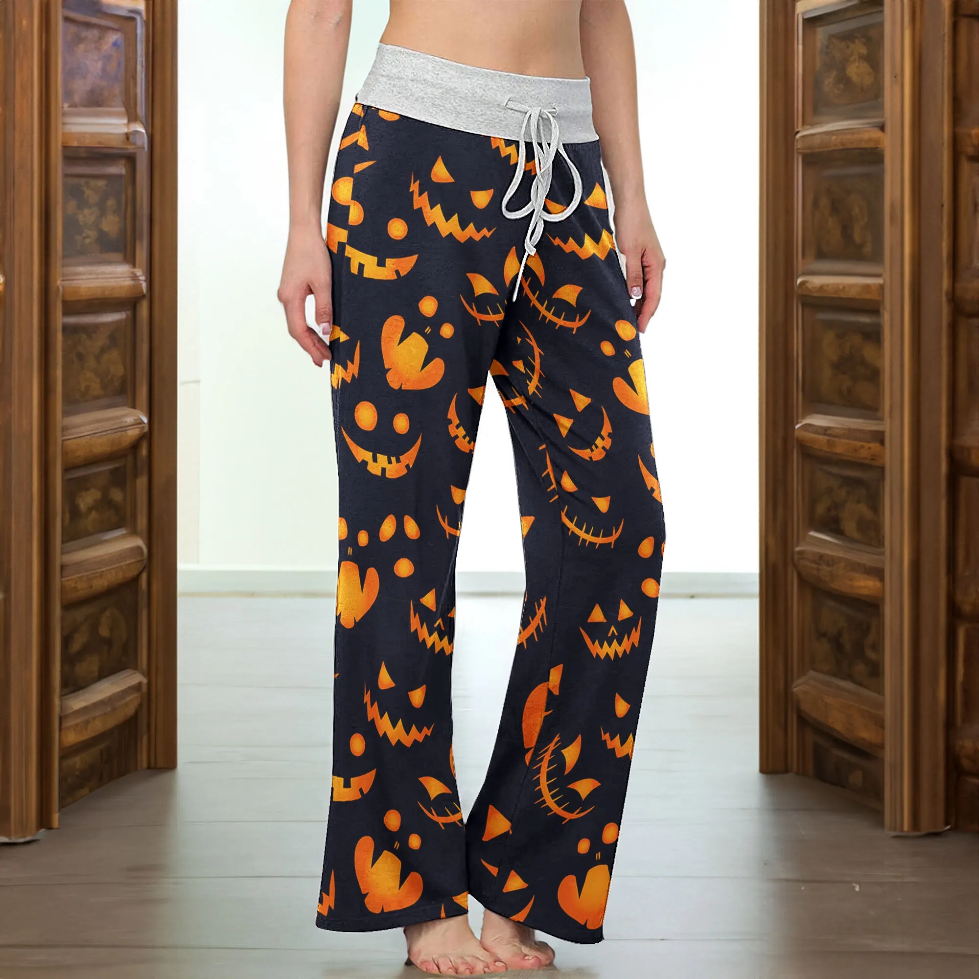 Scary Halloween Pattern Women's High-waisted Wide Leg Pants