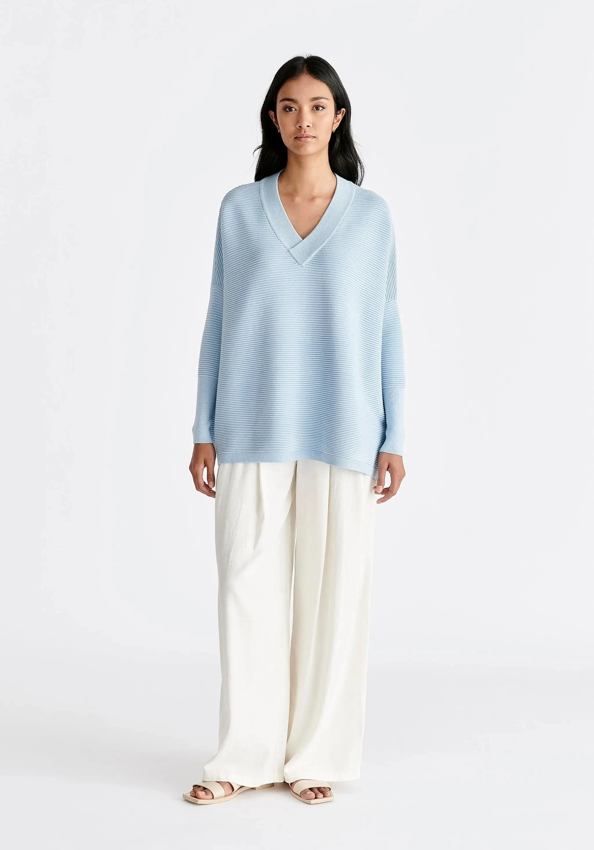 Sky Blue Paisie V-Neck Ribbed Jumper