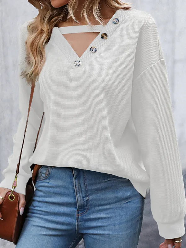 Stylish Hollow V-neck Knitted Top