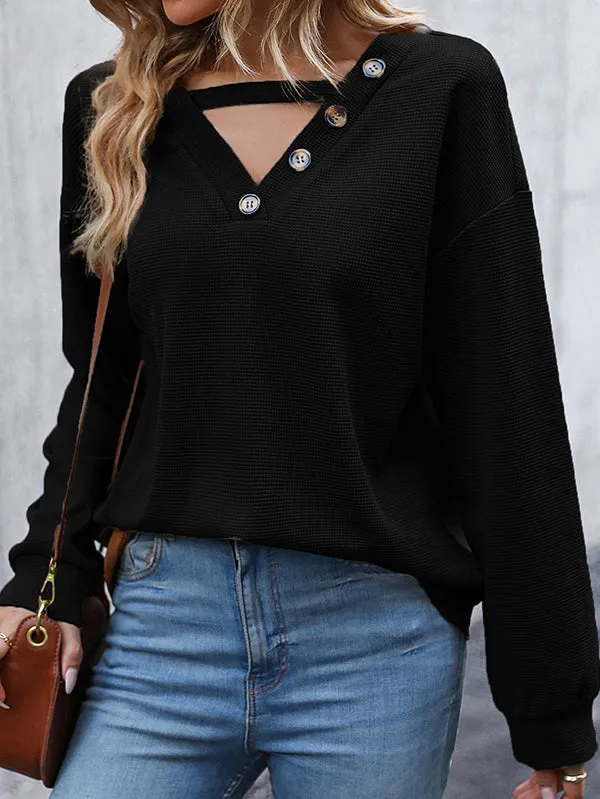 Stylish Hollow V-neck Knitted Top