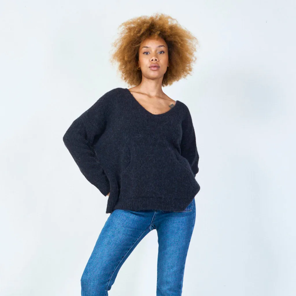 V-neck oversized knit sweater wholesale