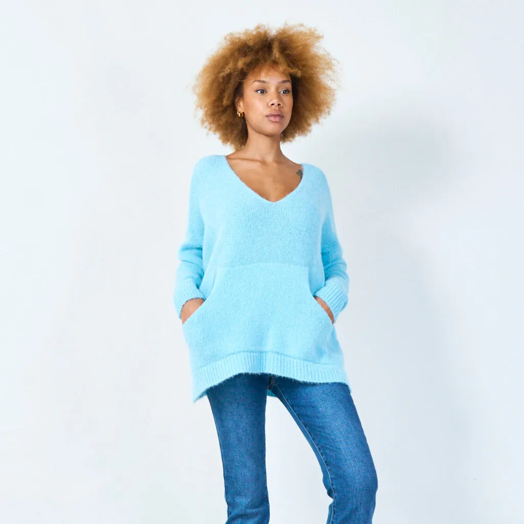 V-neck oversized knit sweater wholesale