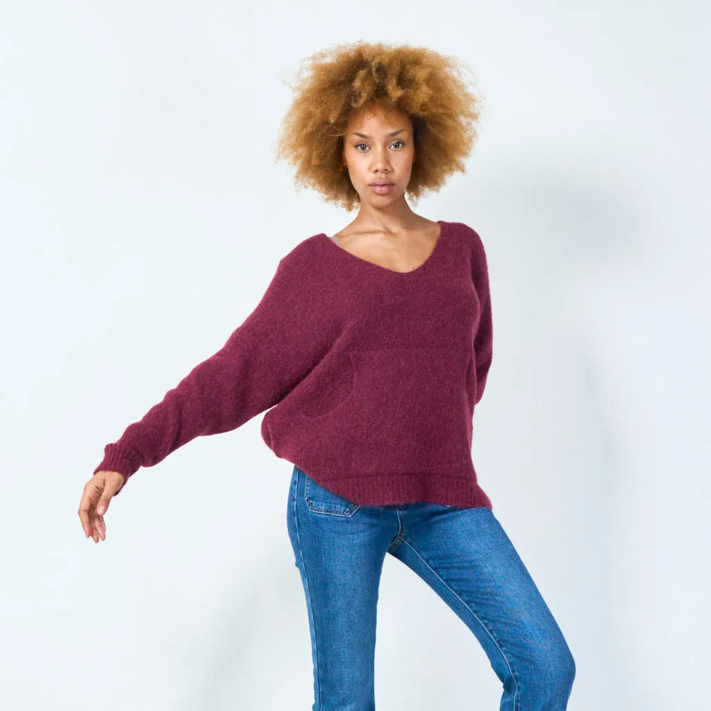 V-neck oversized knit sweater wholesale