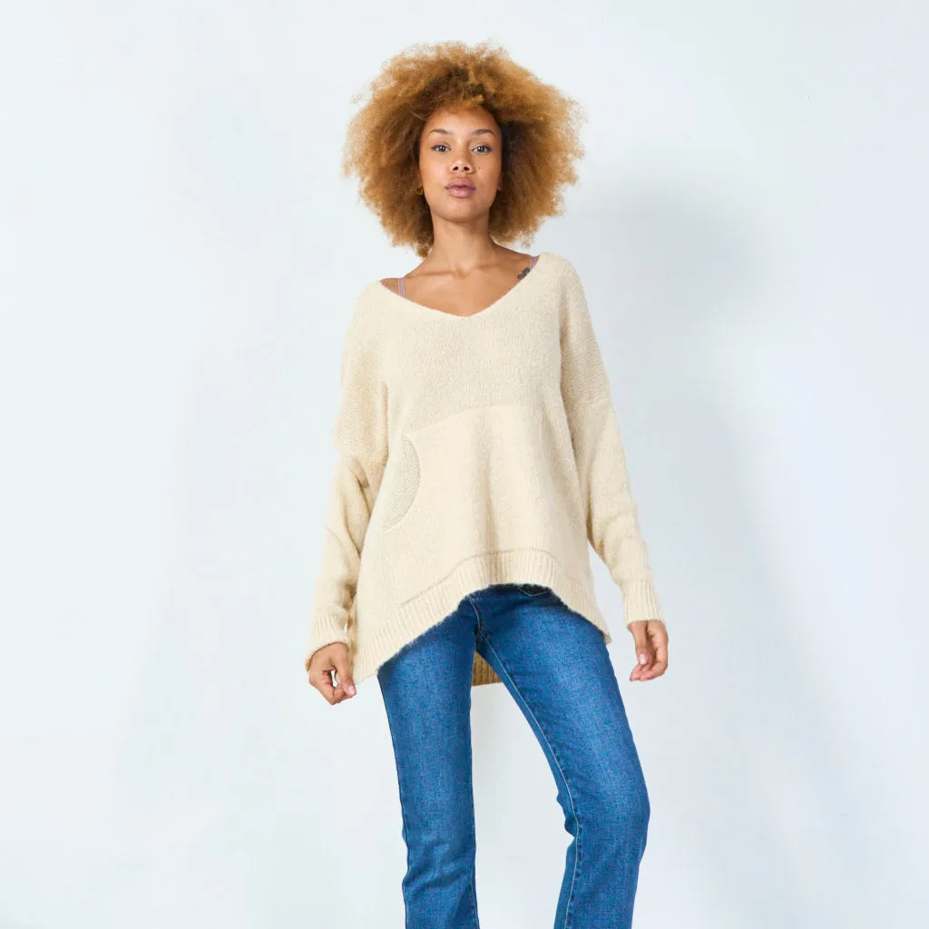 V-neck oversized knit sweater wholesale