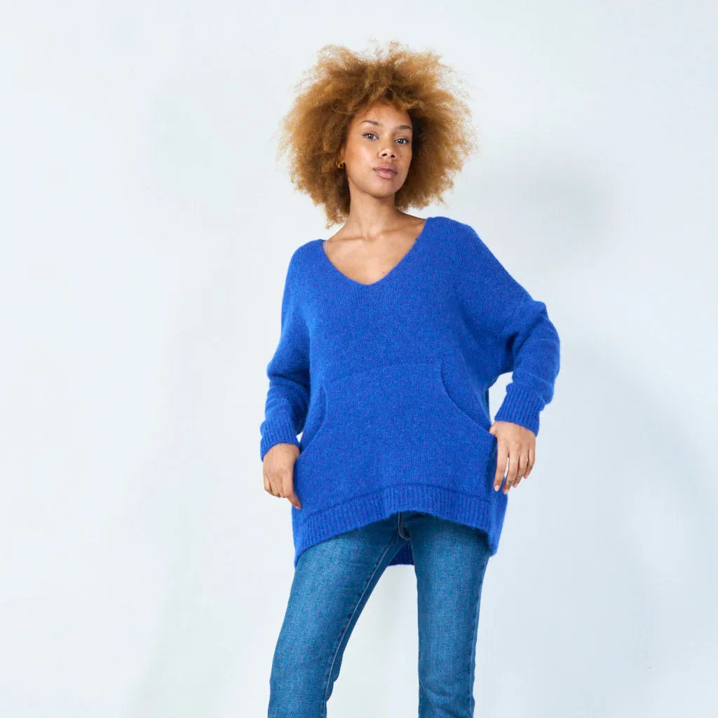 V-neck oversized knit sweater wholesale