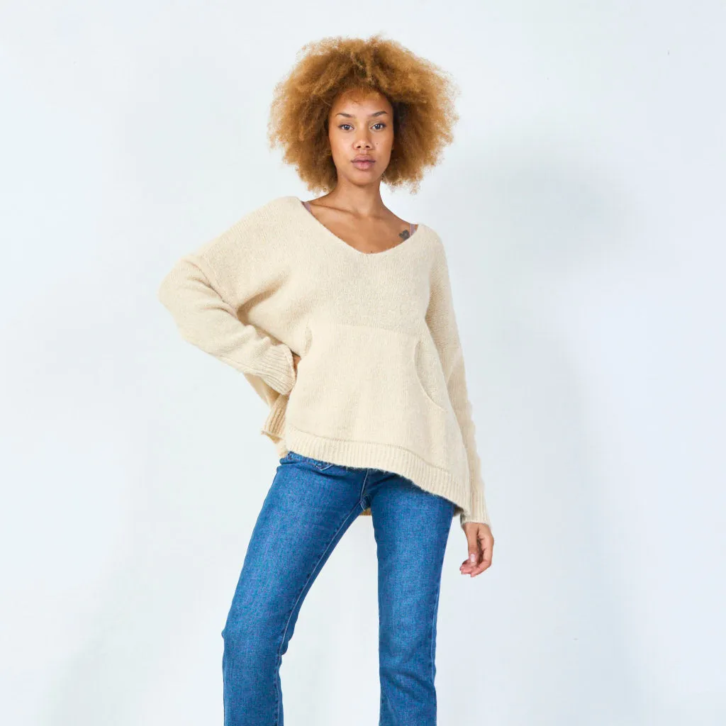 V-neck oversized knit sweater wholesale