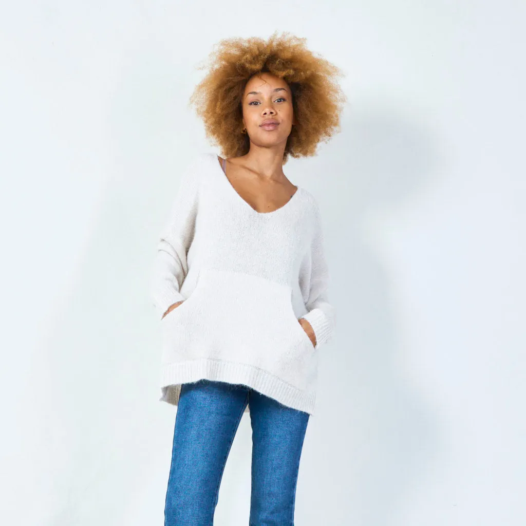 V-neck oversized knit sweater wholesale