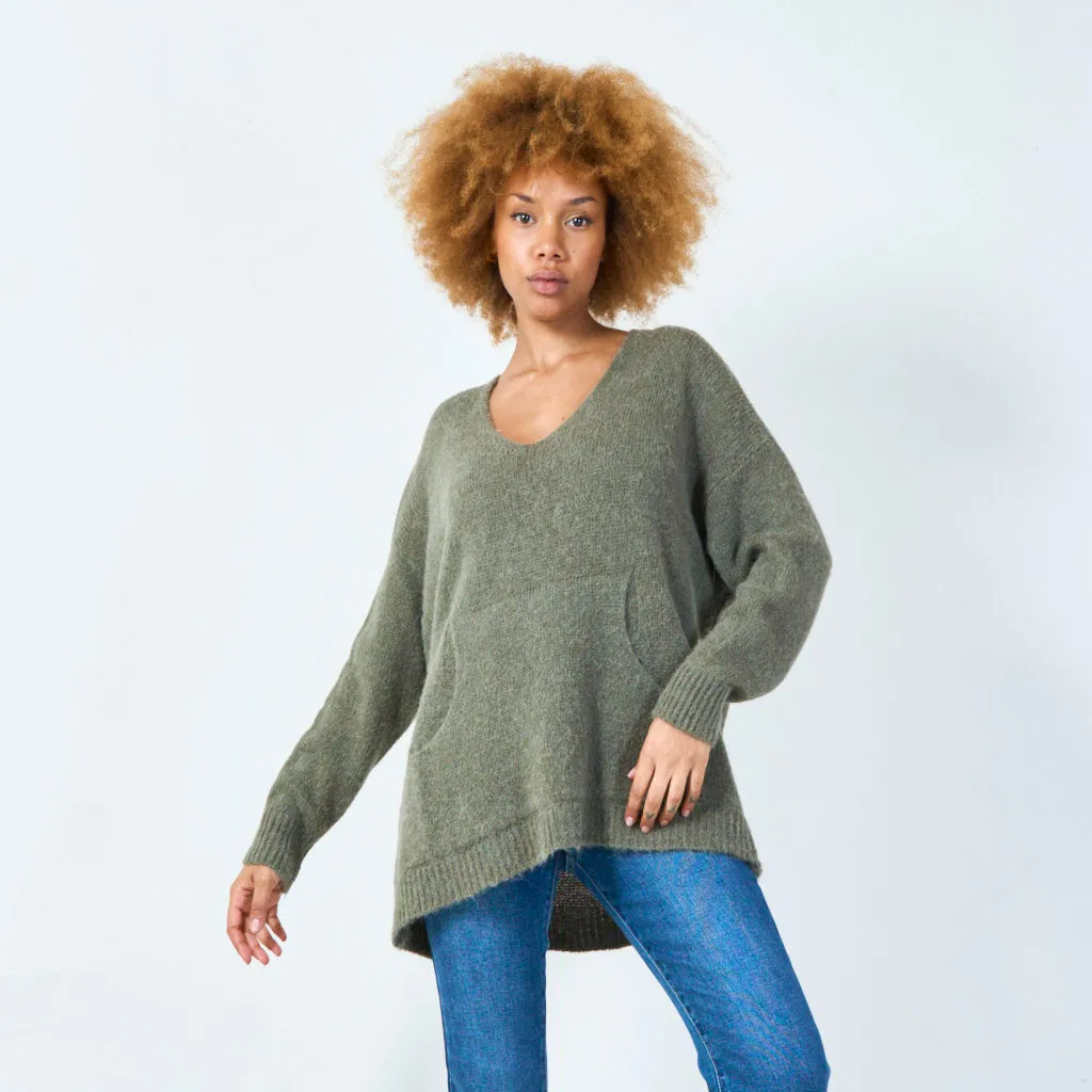 V-neck oversized knit sweater wholesale