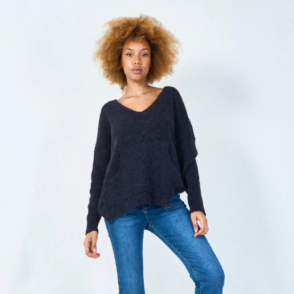 V-neck oversized knit sweater wholesale