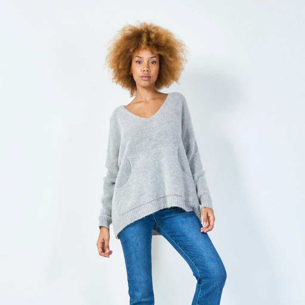 V-neck oversized knit sweater wholesale