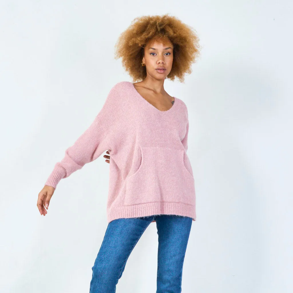 V-neck oversized knit sweater wholesale