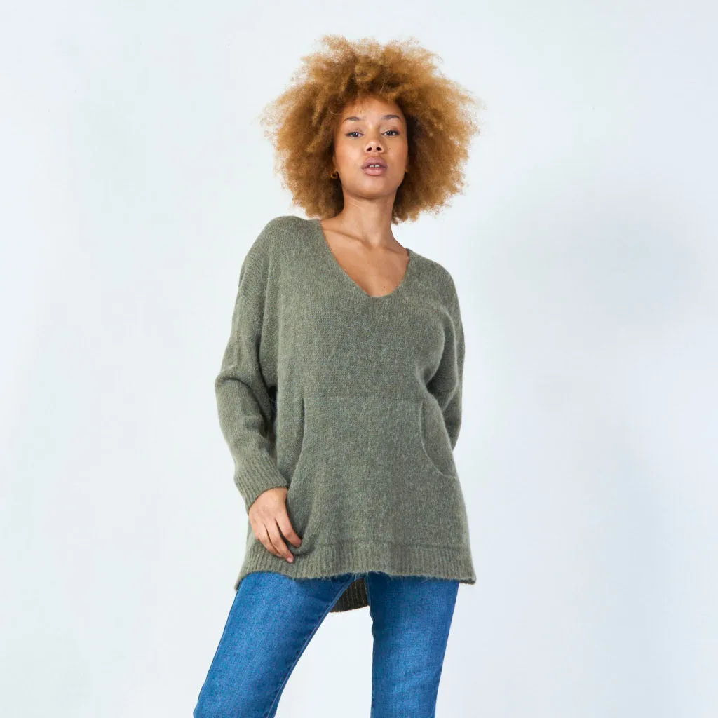 V-neck oversized knit sweater wholesale