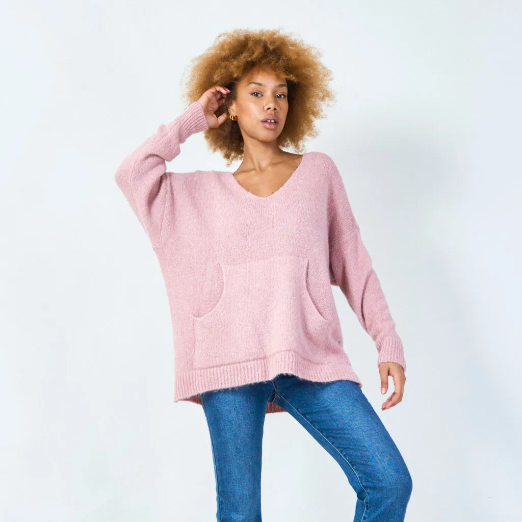 V-neck oversized knit sweater wholesale