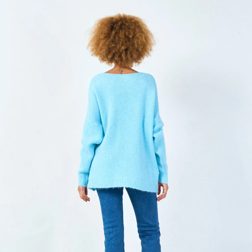 V-neck oversized knit sweater wholesale