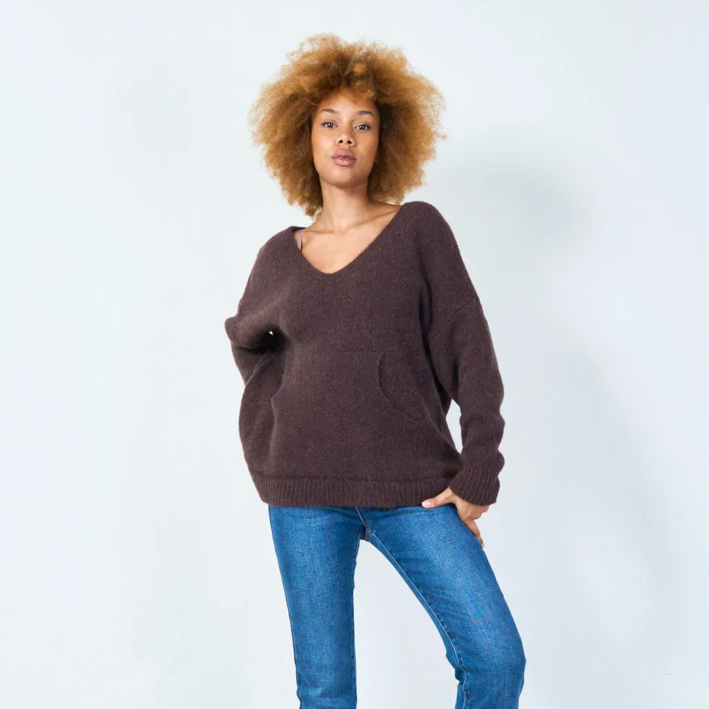 V-neck oversized knit sweater wholesale